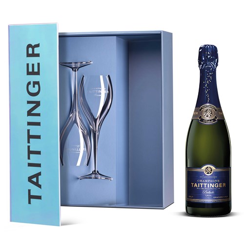 Taittinger Prelude Grands Crus 75cl and Flutes in Branded Two Tone Gift Box